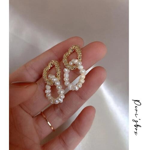 PerisBox Natural Freshwater Pearls Drop Earring Raised Beads Circle Cross Hanging Earrings Cute Trendy Unusual Dangle Earrings