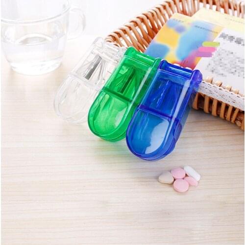 Folding Pill Case Metal Pill Cut Splitter Medicine Pill Holder Cutter Pill Box Portable Convenient Storage