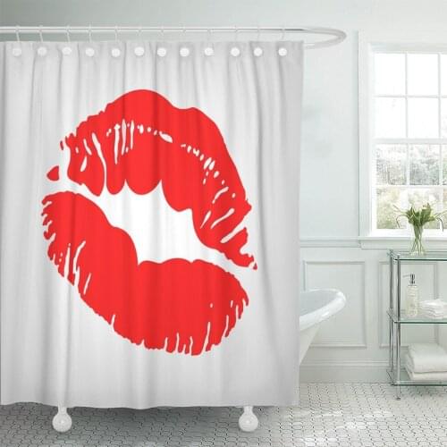 Kiss of Red Lips Sexy Lipstick Smooch Female Pretty Shower Curtain Waterproof Polyester Fabric 72 x 78 Inches Set with Hooks