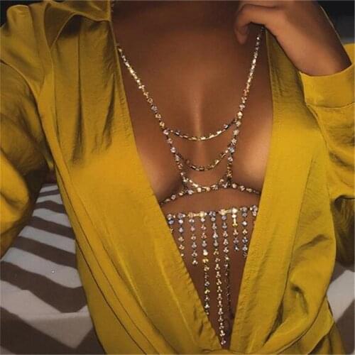 Adolph Crystal Appeal Body Jewellery Bra Necklace Bikini Necklaces Women Shiny Chain Beach Bodychain Body Jewelry Collier New