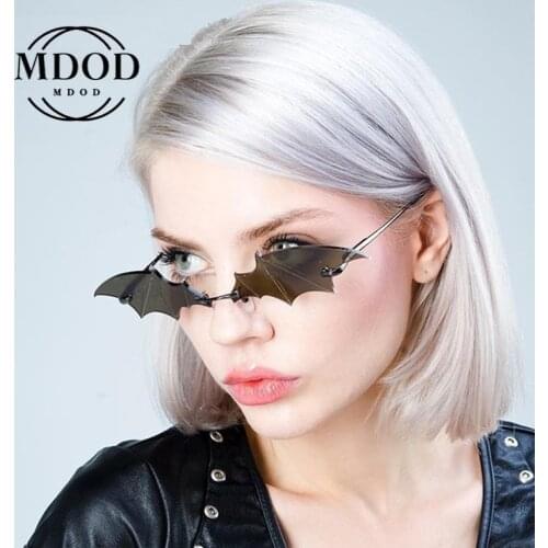 2020 New Bat Sunglasses Women Men Luxury Brand Vintage Cat Eye Rimless Sun Glasses Brand Designer Trending Female Shades Googles