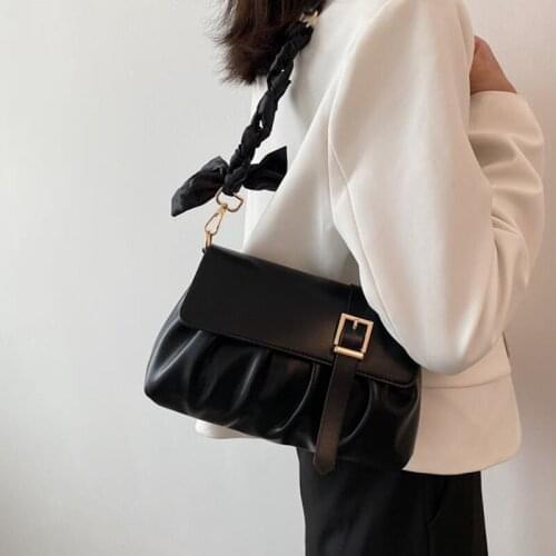 Shoulder Bag Female Handbag Purse Underarm Bags Designer Women Bag Simple Chain Pleated All--match Fashion 2021 New PU Leather