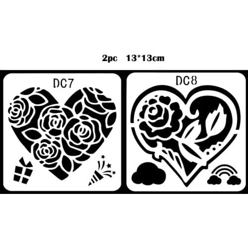 2pc Stencil Heart Painting Template DIY Wall Scrapbooking Coloring Stamping Office School Supplies Embossing Paper Card Reusable