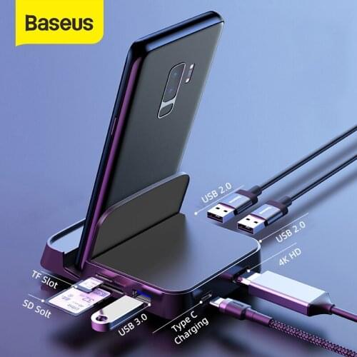 Xiaomi Baseus 7 In 1 USB C HUB Phone Holder Type C Docking Station for Huawei P40 Mate 30 To USB 3.0 USB HUB Type C HUB