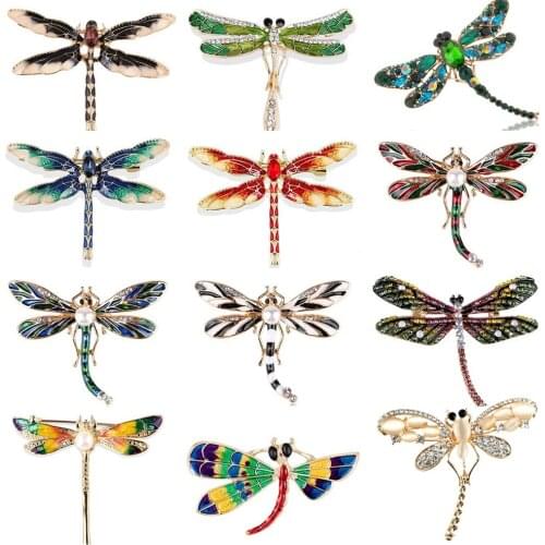 Miraculous Dragonfly Brooches For Women Green Enamel Insect Crystal Dragonfly Brooch Men Suit Dress Pins And Brooches