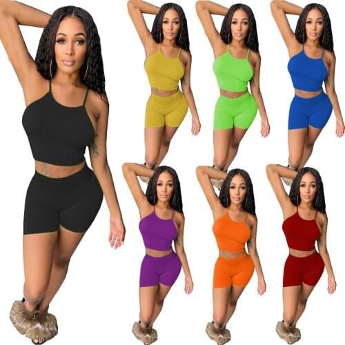 In Stock 2021 Women Outfit Two Piece Sport Spring Jogging Sets Clothing Woman Biker Ladies Short 2 Two Piece Set Outfit