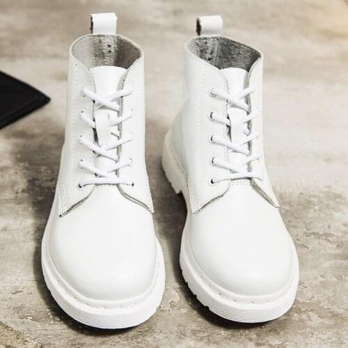 Women Boots Genuine Leather Women White Ankle Boots Motorcycle Boots Female Spring Autumn Winter Shoes Woman Punk