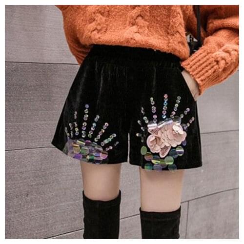 Women spring and autumn sequins Corduroy shorts fashion Loose shorts