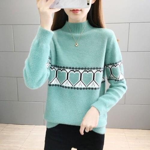 Mink Cashmere Womens Sweater Autumn Winter With Half High Collar Knitted Bottoming Long Sleeve Pullover Loose Jumpers Women