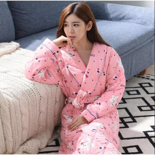 Winter Womens robe Long sleeve Home bathrobe Thick Kimono