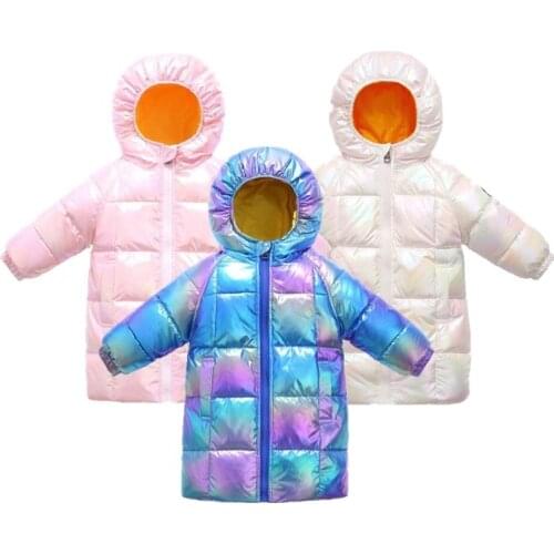 Winter Jacket Parka For Kids Girl Snow Suit Long Style With Hooded Shiny Color Fashion Boy Jacket Duck Down Snowsuit Kids Jacket