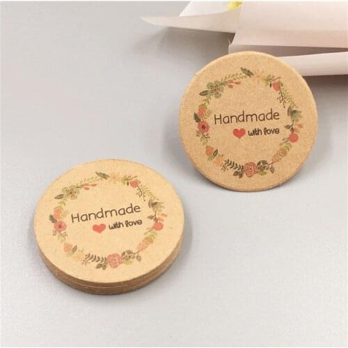 100Pcs/Lot 4x4cm Round Handmade Garland Patterns Paper Card Hanging Gifts Tags Labels Various Styles Option Thermoprintings Tag