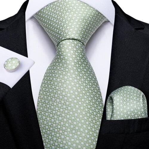 8cm Light Green Dot Tie Silk Jacquard Mens Tie Set Business Wedding Party Tie Handkerchief Cufflinks Gravata Gift Men DiBanGu