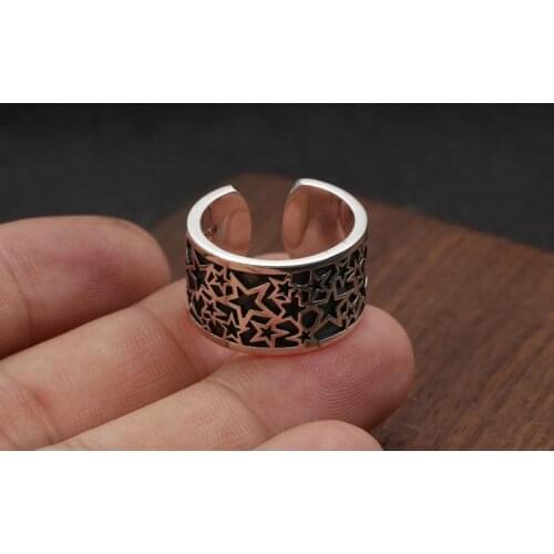 925 Sterling Silver star punk mens Ring Rings Jewelry A5776