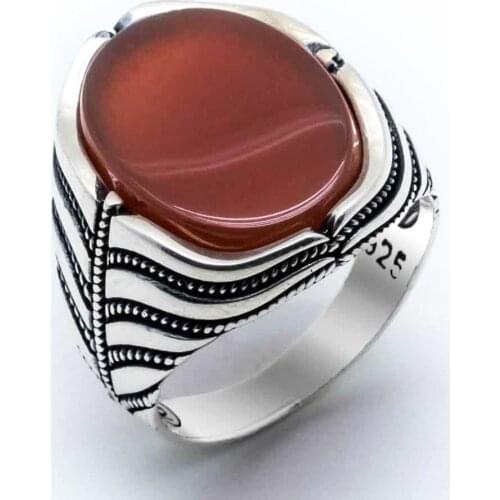 925 sterling Silver Agate Stone Wave Pattern Ring