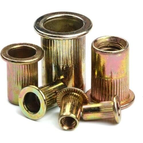 93pcs/box M3 M4 M5 M6 M8 M10 Zinc Plated Carbon Steel Knurled Nuts Rivnut Flat Head Threaded Rivet Insert Nutsert Cap Rivet Nut