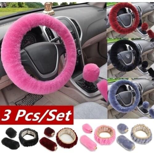 Car baffle cover wool handle cover wool steering wheel cover manufacturer universal plush three-piece set