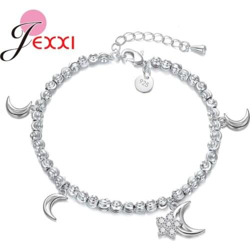 Fashion Hot Sale 925 Sterling Silver Bracelet Bangles For Women Pretty Exquisite Moon Shape Pendant LOVE GIFT For Lover