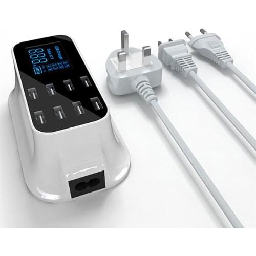 40W Quick Charge 3.0 Smart 8 USB Type C Charger Station Led Display Fast Charging Phone USB Charger For iPhone Samsung Adapter