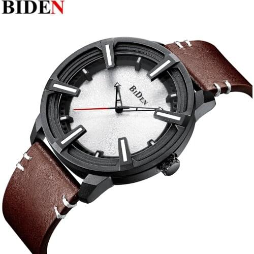BIDEN Fashion Quartz Watch Genuine Leather Waterproof Mens Watches Luxury Brand Military Sport Male Clock Relojes Para Hombre