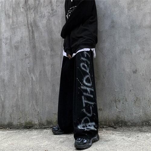 Black Hip Hop Trousers Autumn Men Loose Teens Sweatpant Streetwear Male Straight Pants Funny Japan High Street Punk Gothic Pants