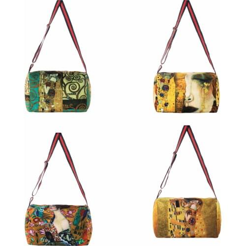 Ladies retro canvas handbag golden oil painting one shoulder messenger handbag cotton and linen school bag large capacity