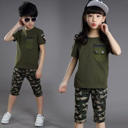 Childrens camouflage summer boys and girls childrens military training camouflage suit uniforms schoolchildren costumes