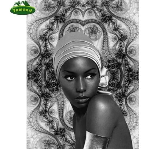 DIY 5D Diamond Painting African Woman Needlework Diamond Embroidery Portrait Diamond Mosaic Full Round Picture of Rhinestone Art
