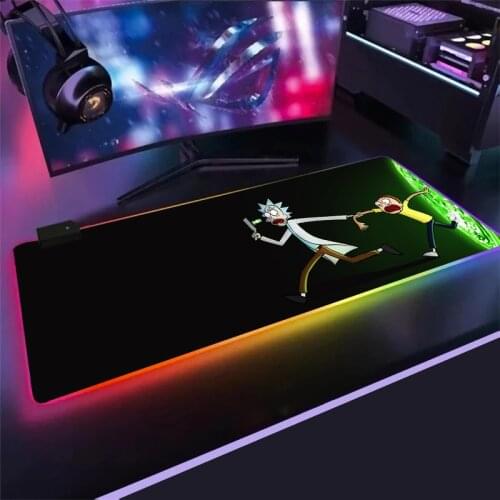 Rick Morty pattern design Anime RGB Gaming Mouse Pad Gamer Keyboard Desk Non-slip Rubber LED Mouse Mat