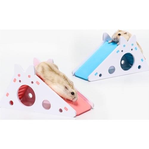 Pet Hamster Toy with Ladder Slide Cute Hideout Wooden House Small Animals Cage Hamster Accessories