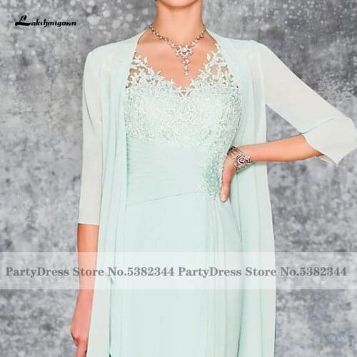 Lakshmigown Elegant Mint Green Mother of the Bride Dress with Jacket 2021 Vestido Plus Size Festa Women Evening Party Gowns