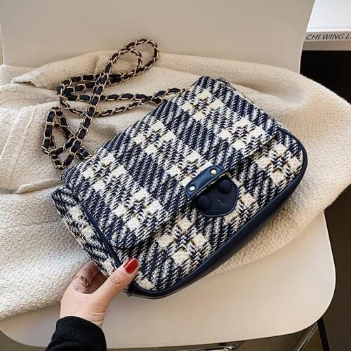 Small Plaid Crossbody Shoulder Bag for Women Trend Handbag and Purses Luxury Fashion Designer 2021 Winter New Chain
