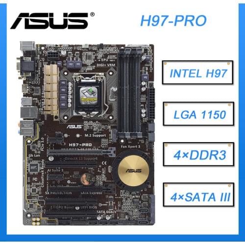 ASUS H97 Motherboard LGA 1150 H97-PRO DDR3 32GB Intel H97 Core i7/i5/i3 CPU PCI-E 3.0 M.2 USB3.0 ATX 99new Desktop Motherboards