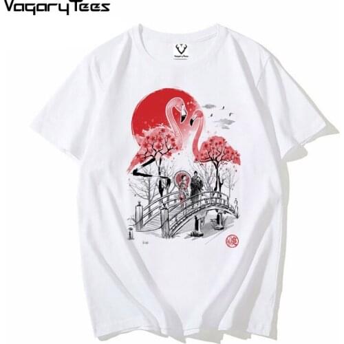 VagaryTees Printing Japanese style Print Flamingo Garden Summer Cute animals Fashion Clothes Tees Tops T Shirt mens T-Shirt