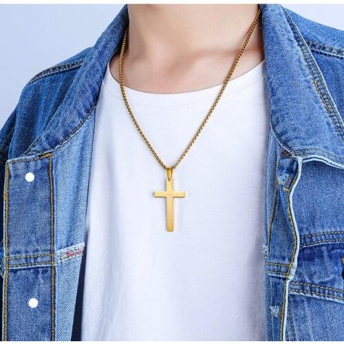 Fashion Classic Cross Men Necklace Stainless Steel Chain Pendant Necklace for Men Jewelry Gift 2021