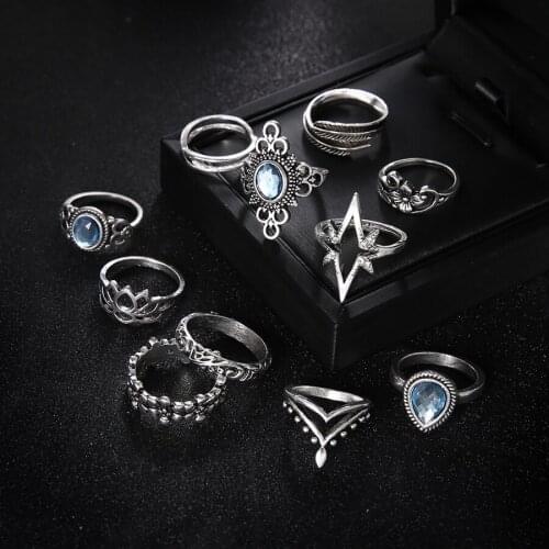 Fashion Women 11pc crystal Midi Finger Ring Vintage Punk Boho Knuckle Rings Ring Jewelry Set