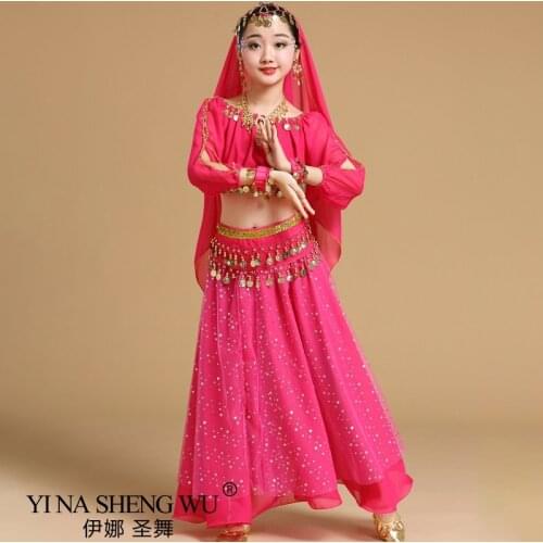 Fashion New Style Child Belly Dance Indian Dance Costume Set Sari Bollywood Children Outfit Belly Dance Performance Clothes Sets