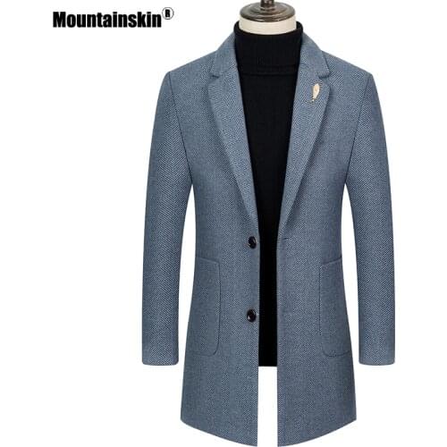 Mountainskin Mens Wool Herringbone Coat Winter Autumn Men Casual Thick Windbreaker Warm Windproof Woolen Long Jacket Male SA994