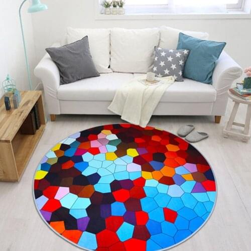 2019 New Carpet Blue Red Colorful Plaid Geometric Pads Anti Slip Round Carpet Rug Floor Protection Home Bedroom Mats