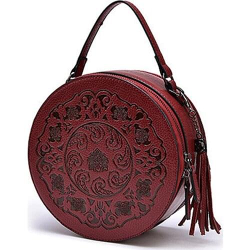2021 New Tassels Handbags for Women Genuine Leather Female Crossbody Bags Top Handle Round Bag Handbag Ladies Shoulder Bags