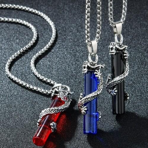 New Trendy 3 Colors Crystal Stone Dragon Pillar Silver Plated Pendent Necklace Chain Party Women Necklaces Jewelry Wholesale