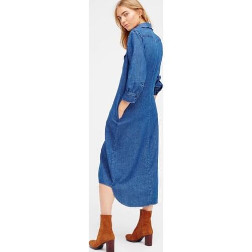 Summer New Fashion Loose Single Breasted 7 / 6 Sleeve Denim Medium Length Dress