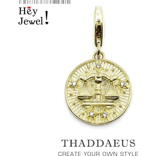 Zodiac Sign Libra Pendants Charm Fit Bracelet 2019 Summer Fashion Solid Silver Golden Pendant Jewelry Bijoux for Women Men