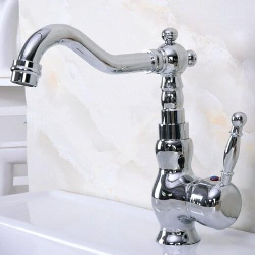Polished Chrome Brass Single Handle One Hole Bathroom Basin Kitchen Sink Swivel Spout Faucet Mixer Tap mnf930
