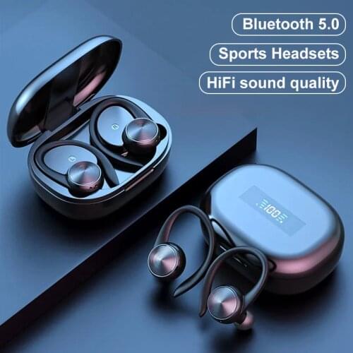 VOULAO TWS Bluetooth Headphones Bass True Wireless Stereo Earphones Sports Earbuds Ear Hook For Smart Phone Waterproof Headsets