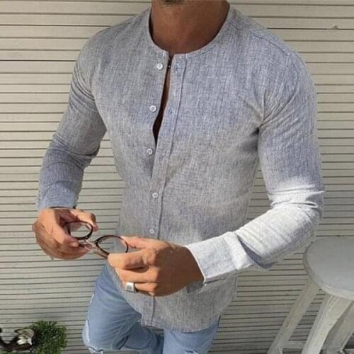 Stylish Mens Slim Fit Casual Shirts Long Sleeve Linen Cotton Tops H28