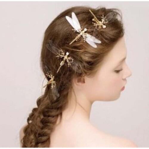 Hot 1PC New Fashion Charm Dragonfly Hair Clip Pearl Bridal Headdress Gold Hairpins Wedding Jewelry Girls Geometry Cute Hair Clip