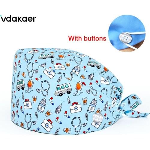 Woman and man surgical cap Cotton veterinary cap Medical cap nurse accessories Medical pattern printing scrub cap long hair