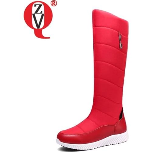 ZVQ Snow Boots 2020 Winter New Style Fashion Woman Shoes Ladies Round Toe Platform Wedges Leather And Down Upper Warm Long Boots