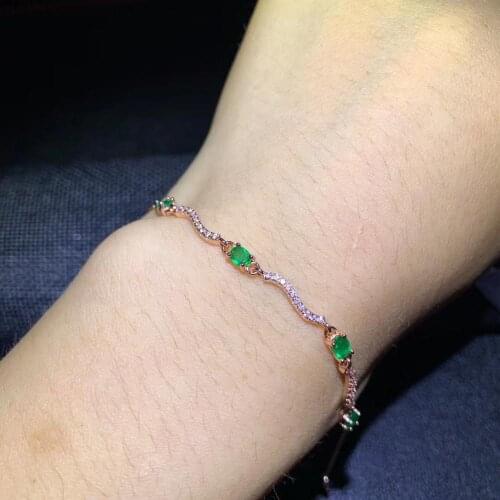Natural green emerald gemstone bracelet with silver for women two colour for choice